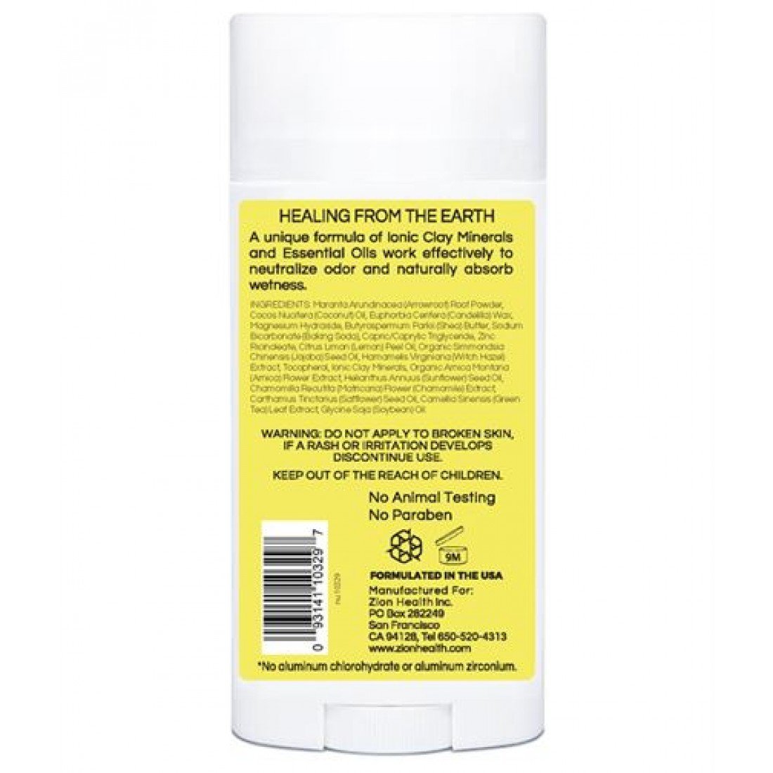 Zion Health CLAYDRY BOLD Vegan Deodorant – Lemonade 2.8 oz.