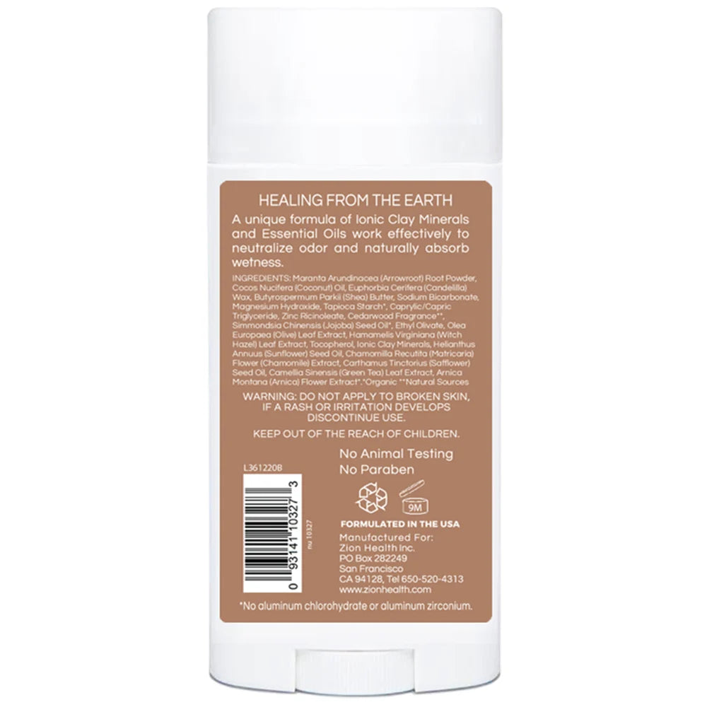 Zion Health CLAYDRY BOLD Vegan Deodorant - Cedarwood 2.8 oz.