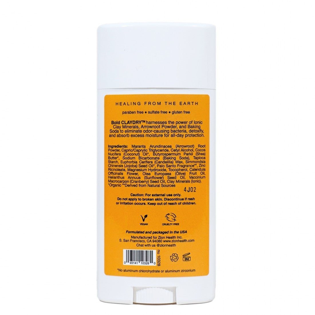 Zion Health CLAYDRY BOLD Vegan Deodorant – Palo Santo 2.8 oz.