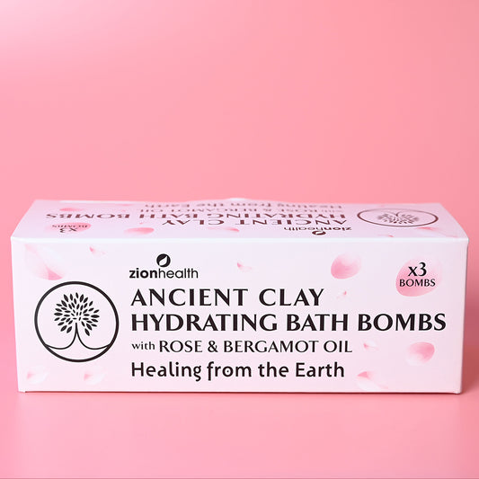 Ancient Clay Hydrating Bath Bombs with Rose & Bergamot Oil - 3 Bath Bombs Per Box