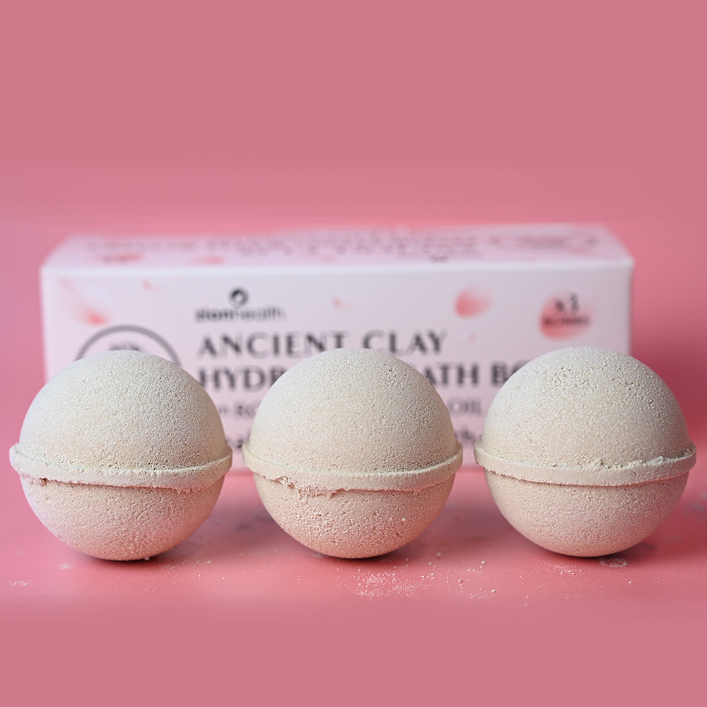 Ancient Clay Hydrating Bath Bombs with Rose & Bergamot Oil - 3 Bath Bombs Per Box