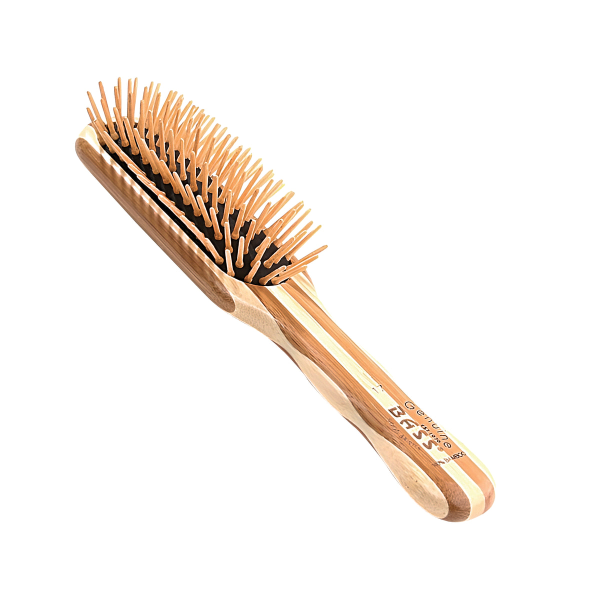 BASS The Green Brush Model 17 bamboo pin paddle hairbrush side view