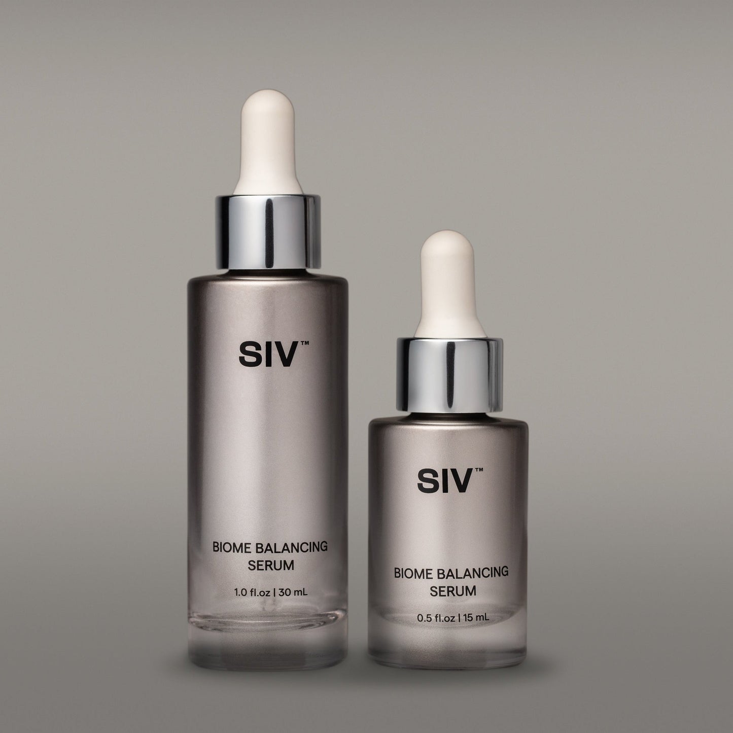 SIV Biome Balancing Serum bottles on a clean gray background