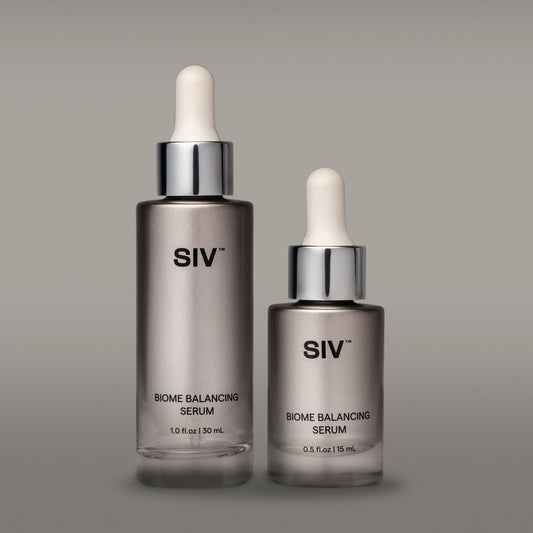SIV Biome Balancing Serum bottles on a clean gray background